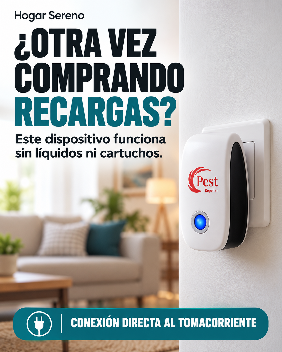 Repelente Ultrasónico para un Hogar Más Tranquilo, Sin Aerosoles ni Recargas