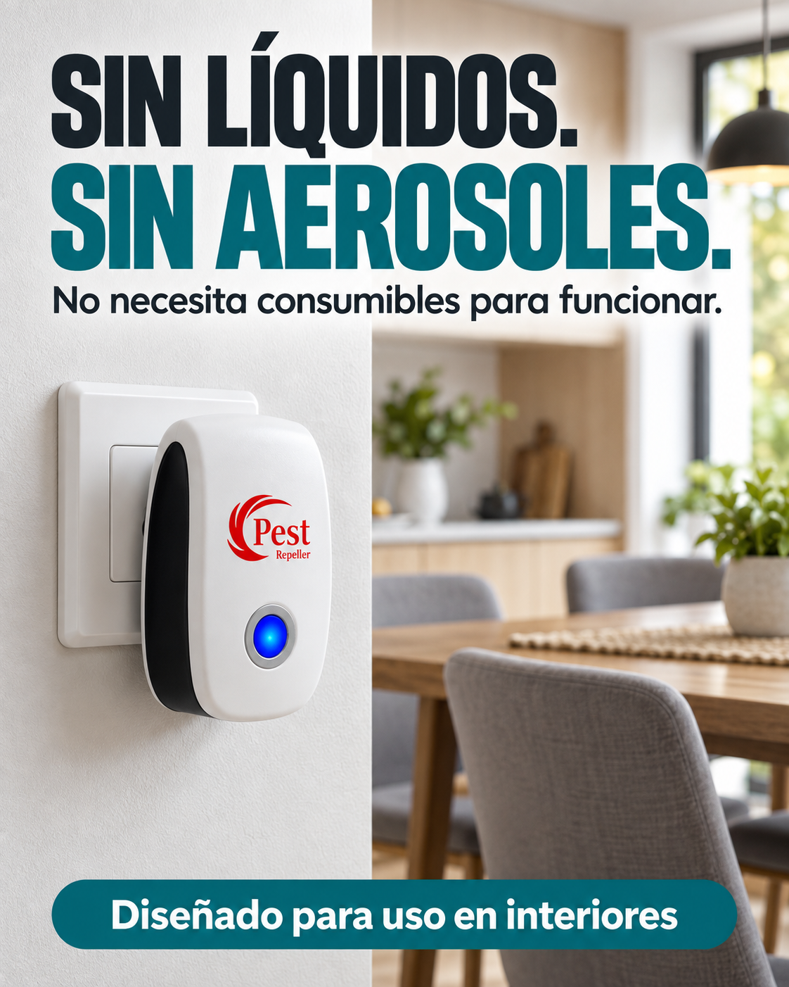 Repelente Ultrasónico para un Hogar Más Tranquilo, Sin Aerosoles ni Recargas